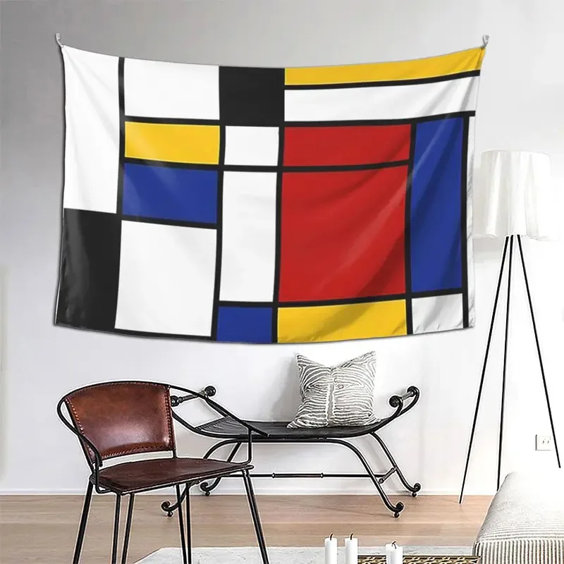 VIKAMA Mondrian Geometric Color Block Tapestry Modern Abstract Art Minimalist Nordic Style Living Room Decoration