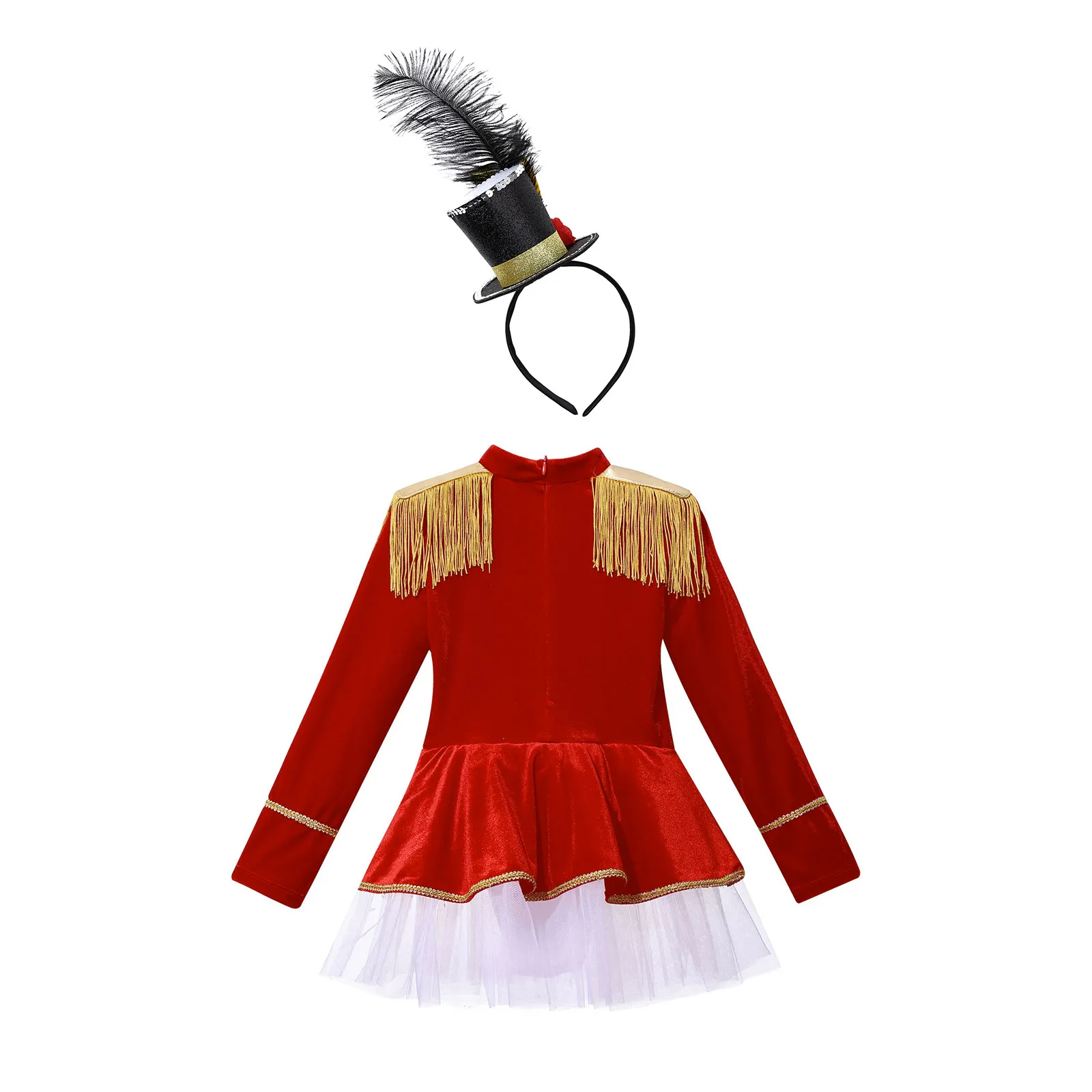 Kids Girls Circus Ringmaster Costume Set Long Sleeve Tutu Leotard Dress with  Top Hat Circus Lion Tamer Halloween Cosplay Dress