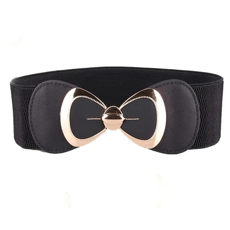 

Waistbands Elegant Belts for Women Metal Bowknot Elastic Wide Belt Inlaid Buckle Bands Dress Decor Wide Waist Belts for Women