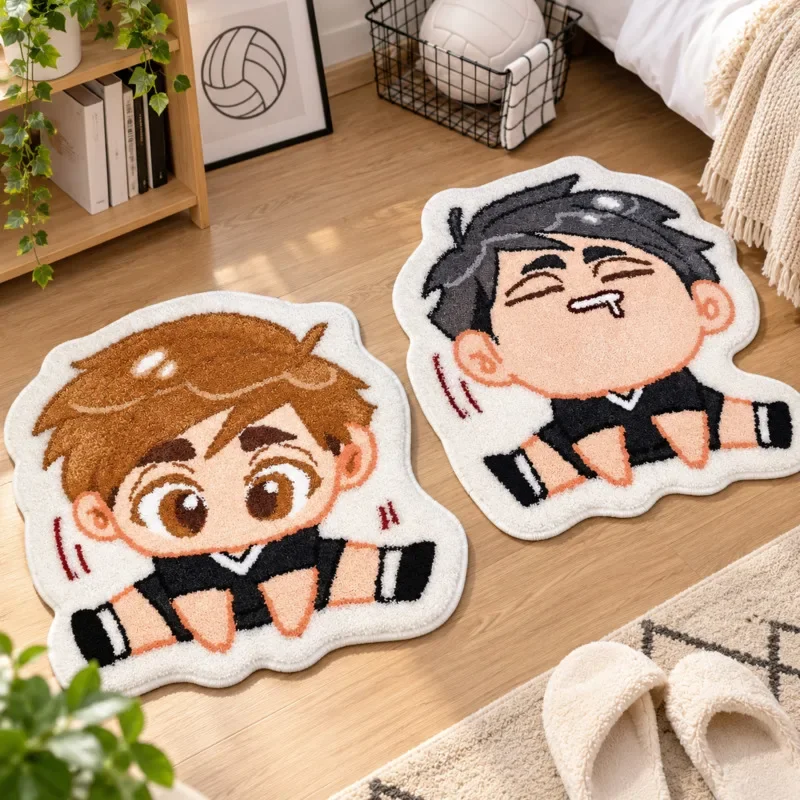 Anime Volleyball Plush Rug Cute Cartoon Floor Mat Soft Fuzzy Bedroom Living Room Door Carpet Bathroom Non Slip Area Rug Gift