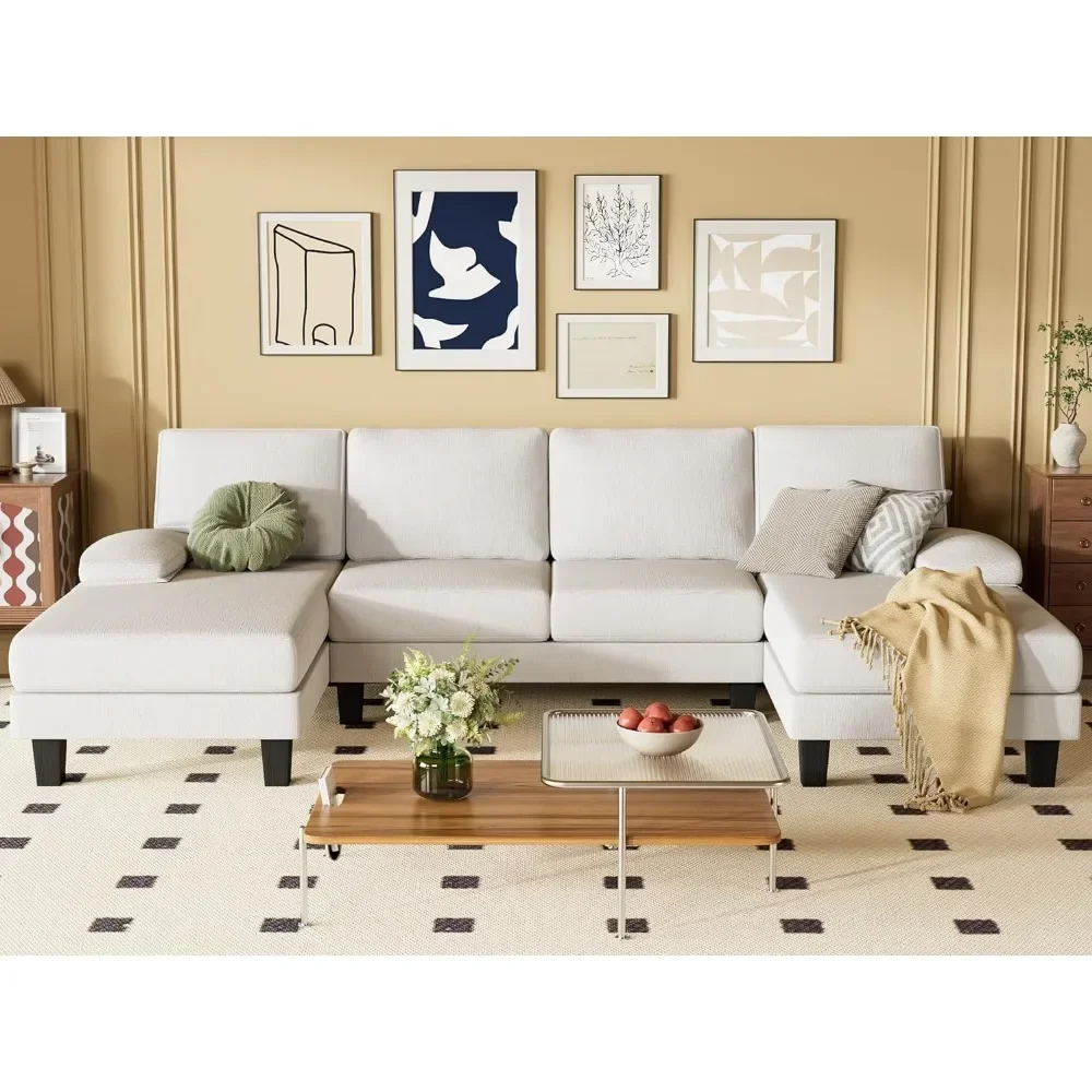 Convertible Sectional Sofa U-Shaped Couch with Soft Modern Cotton Chenille Fabric for Living Room, Oversized Seats