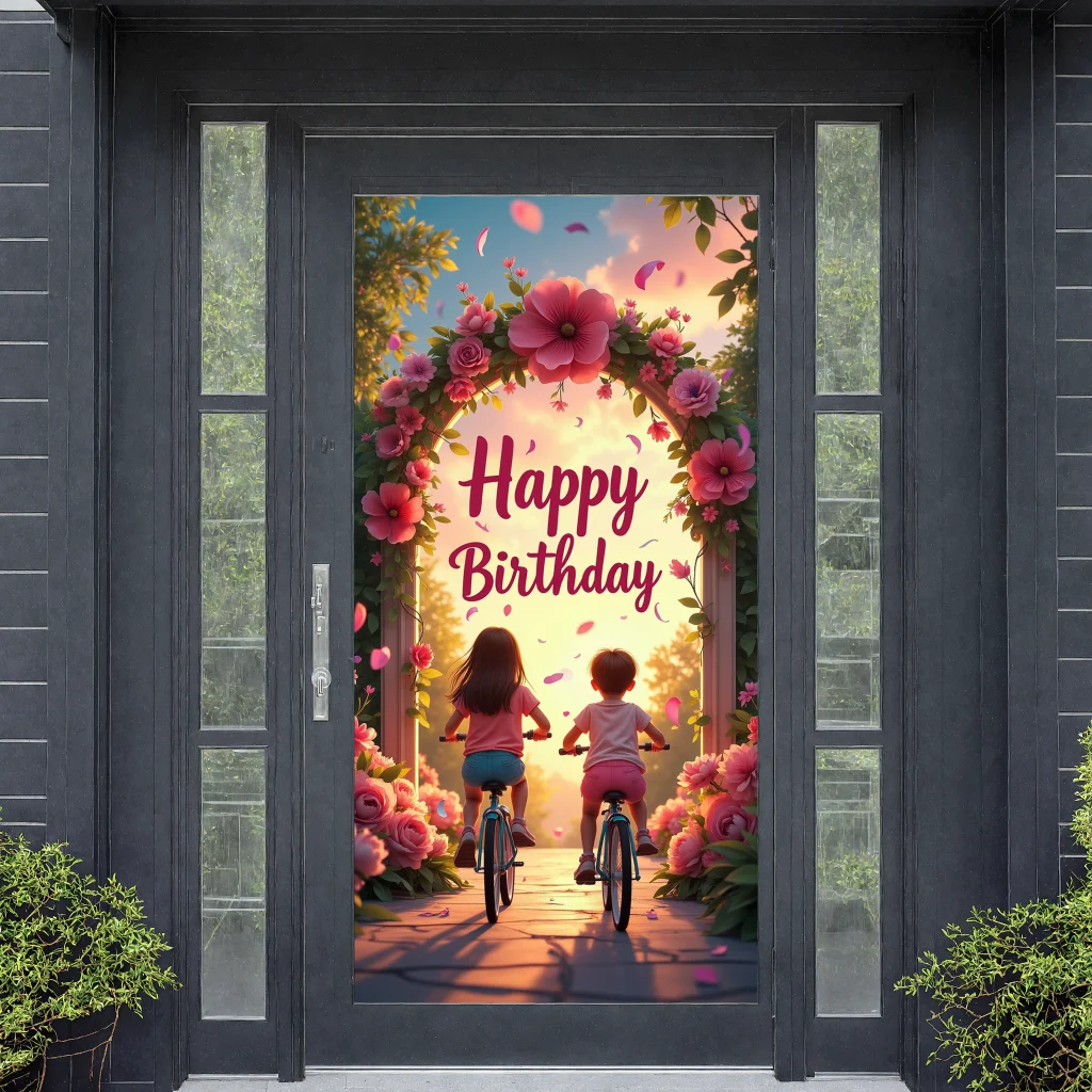 Birthday Celebration Backdrop Floral Archway Banner For Parties Photography Events Scenic Decor Summer Outdoor Party Decor