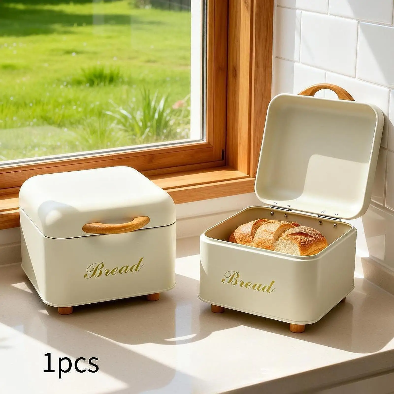 Organizador de panadería de hierro galvanizado, contenedor de pan de gran capacidad, soporte portátil para postres, duradero y práctico para uso en la cocina