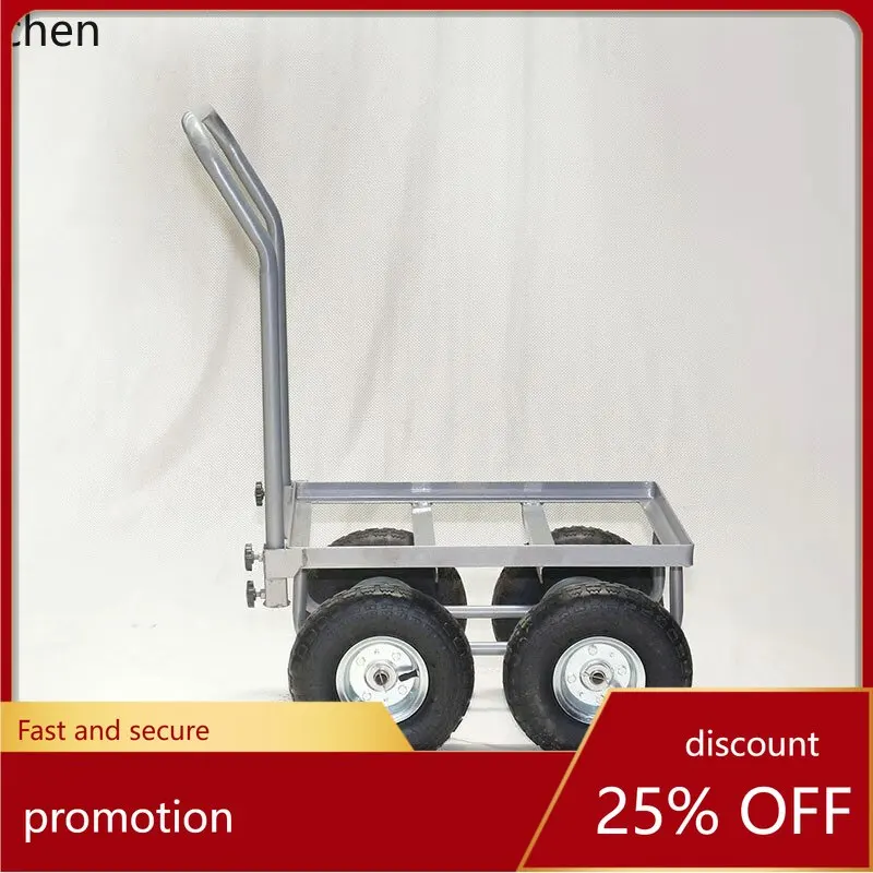 ZMLHardware Tool Handcart, 4-Wheel Small Cart with Plastic Basket, Labor-Saving Large Wheels