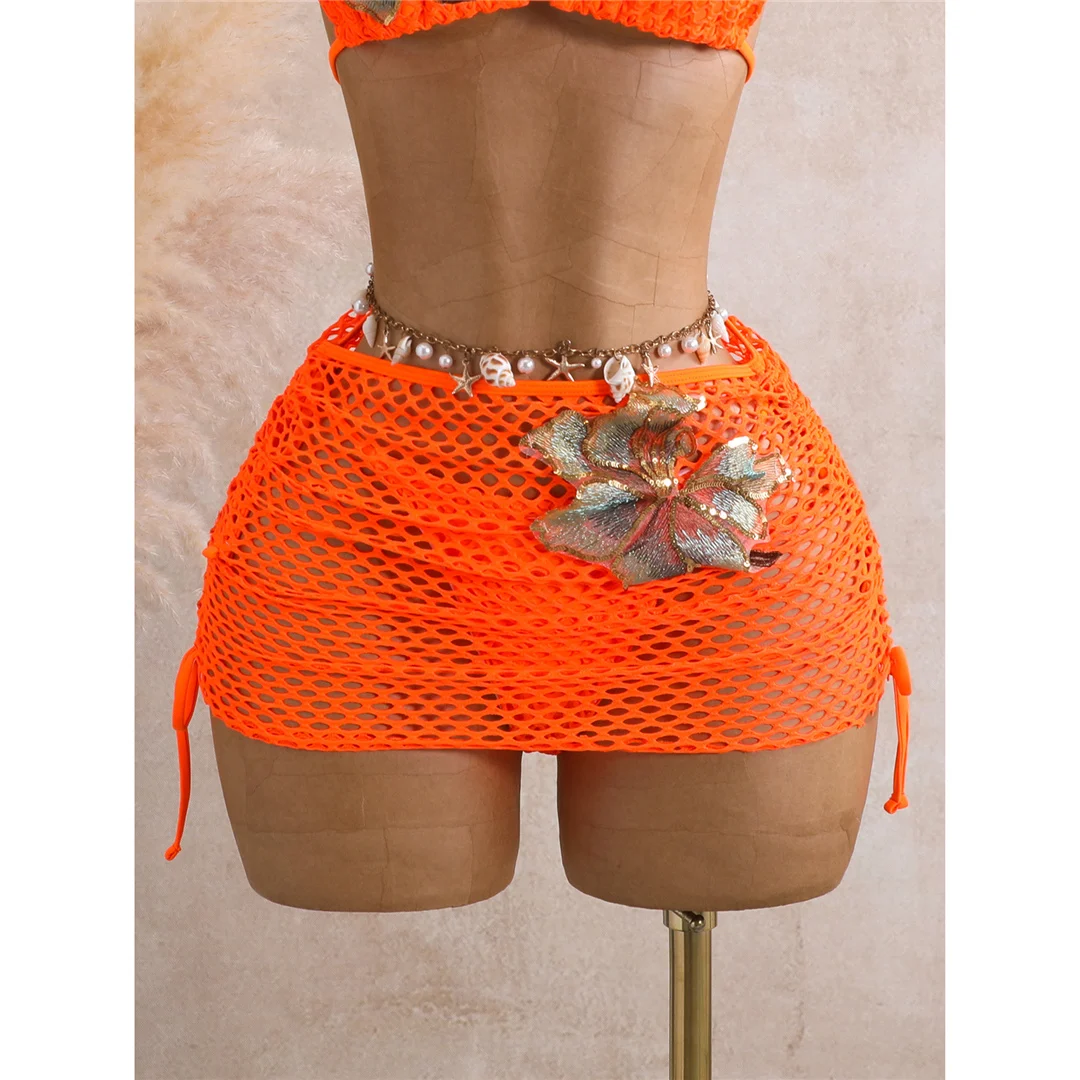 Mit Rock 3D-Blumen-Halter-Bikini Damen-Badebekleidung, dreiteiliges Bikini-Set, gepolsterter Badeanzug, Badebekleidung, Schwimmen V8346 – Detail 25