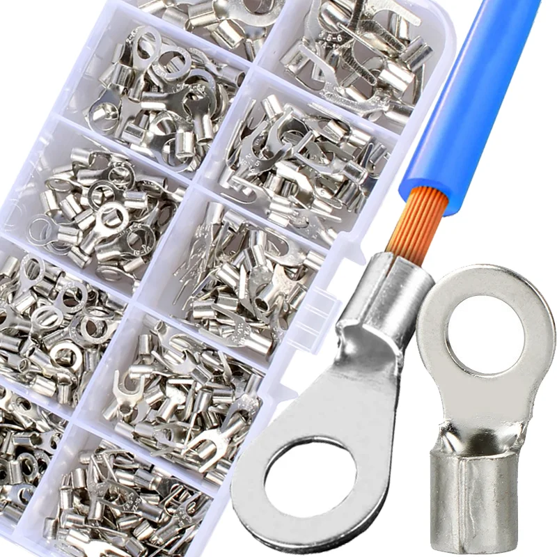 O/Y Type Copper Ring Fork Terminals Kit Insulation Cold-Pressed Terminal Electrical Brass Cable Wire Connector Crimp Spade Clip
