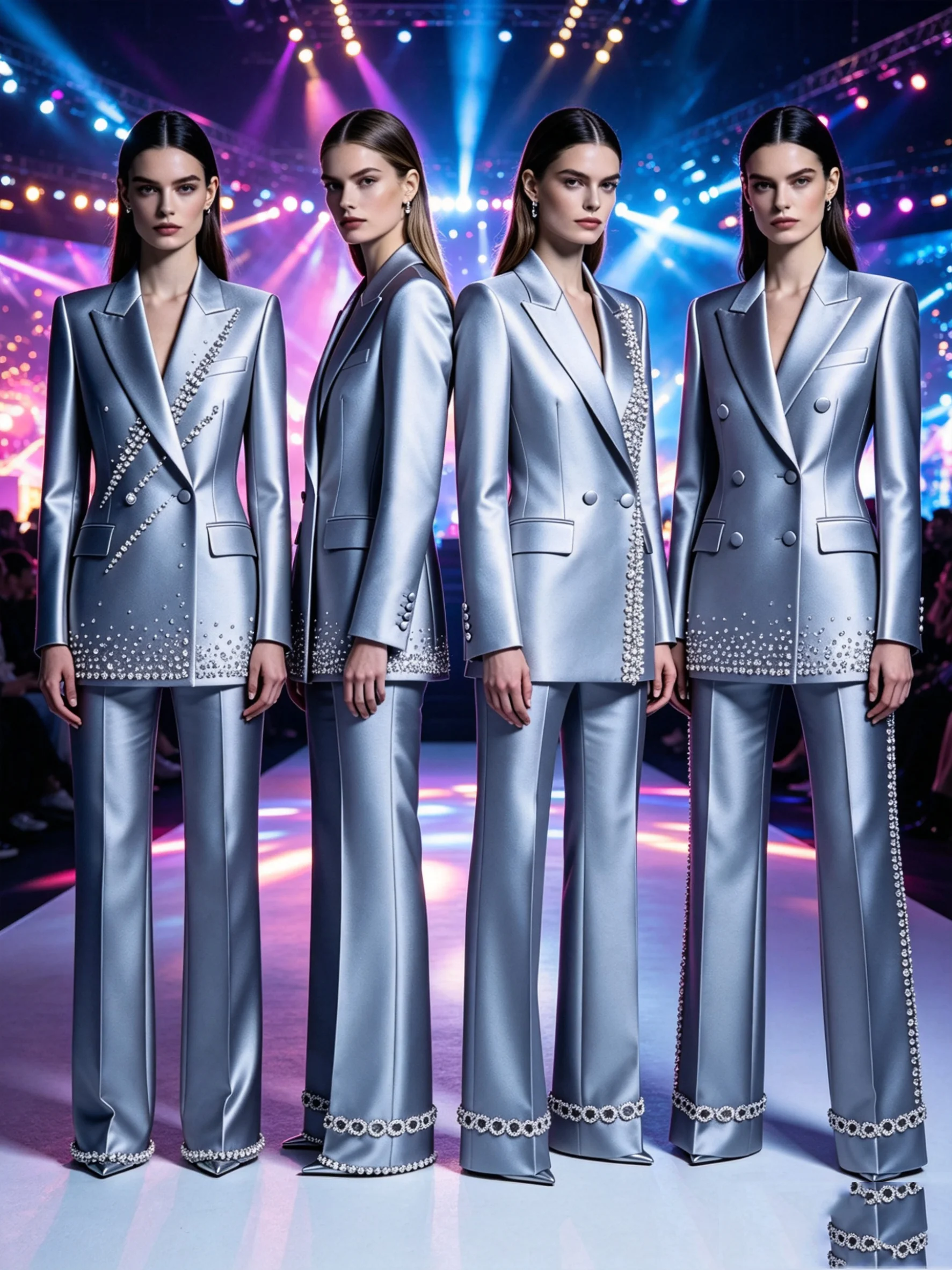 

Catwalk Satin Crystals Women Suit Set 2 Pcs Blazer Pants Spring Cotton Customized Formal Office Wedding Tuxedos Coat Prom Jacket