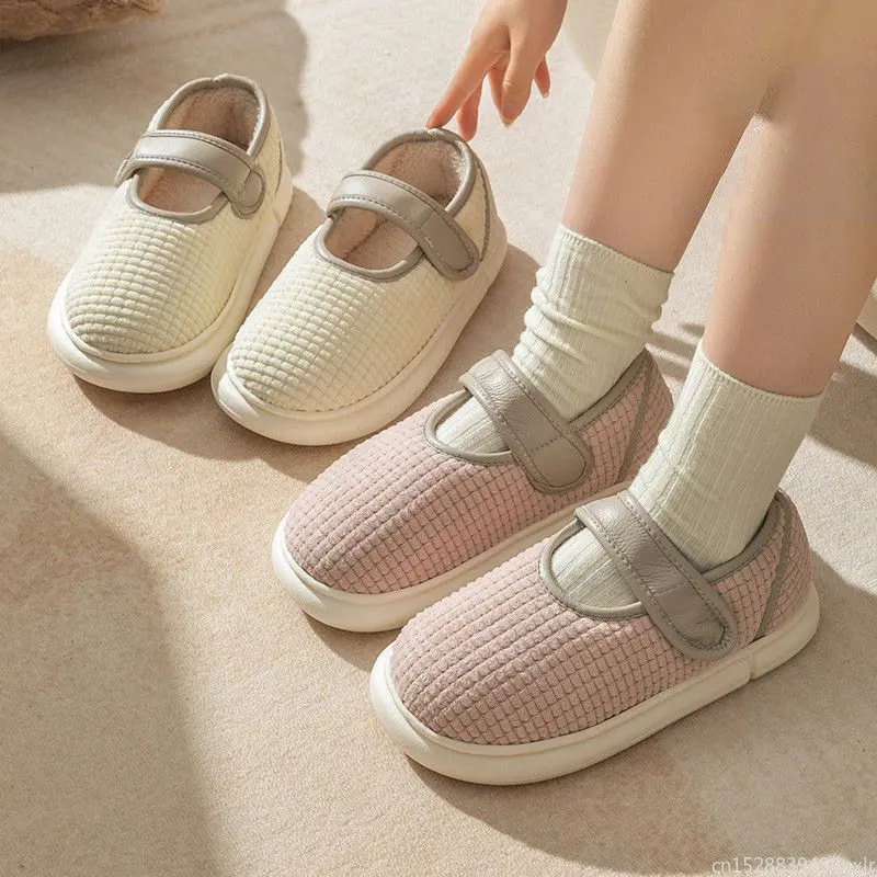 Youpin-Zapatillas cálidas para mujer, zapatos antideslizantes de felpa de algodón para interiores y exteriores, Sandalias de tacón grueso para el hogar y otoño