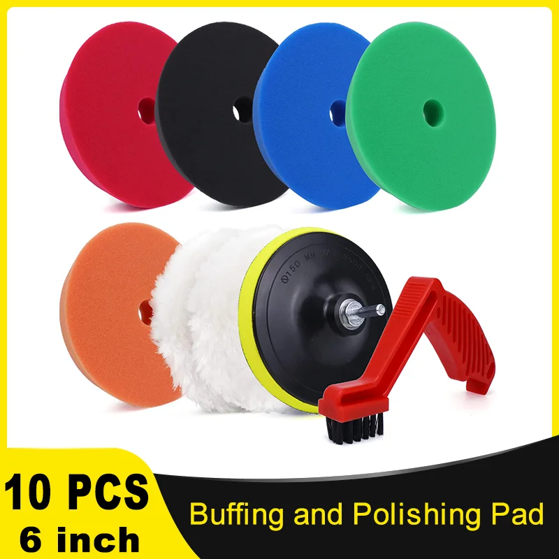 

10 Pcs Buffing and Polishing Pad Kit 6 inch Orbital Buffer Polisher Pads and Woolen Waxing Pad for Car Polisher Electric Drill