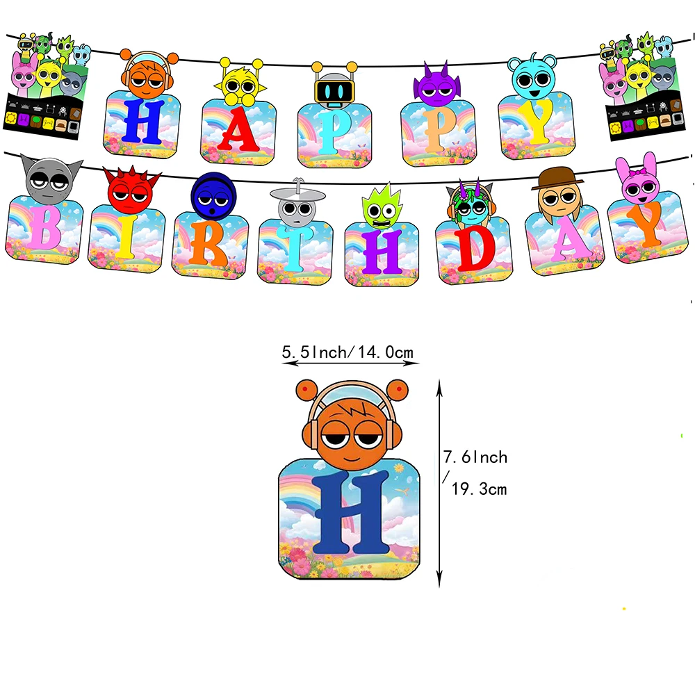 Incredibox Sprunki Theme Decorations Banner Cupcake Topper Set بالون للأولاد والبنات والأطفال والكبار وحفلات أعياد الميلاد