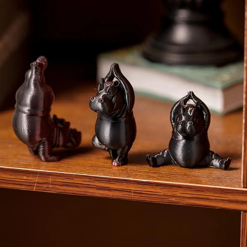 Cute Clumsy Yoga Master Hippo Figurine Funny Animal Statue Desktop Decoration Home Decor Resin Crafts Sculpture