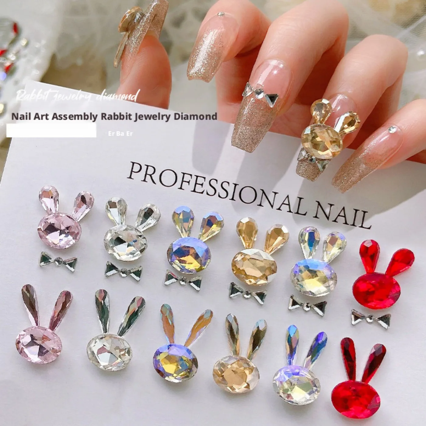 YYM Cute Rabbit Nail Rhinestones Sparkling Big Nail Glass Crystal Bowknot Nail Art Decorations For Women Manicure Beauty