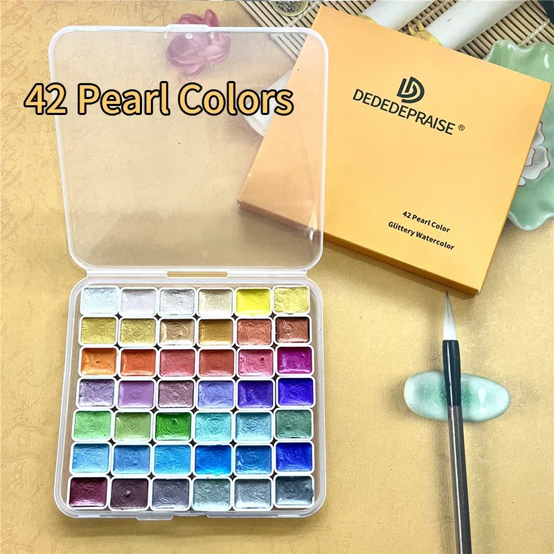 

DEDEDEPRAISE 20/42 Colors Solid Watercolor Paints Pearlescent Pigment Art Metallic Glitter Art Supplies School Stationery