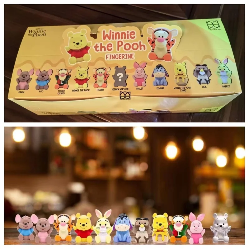 

Herocross Pooh Bear Anime Figure Puff Finger Doll Blind Box Model Kawaiitoy Desktop Decoration Collection Children Surprise Gift