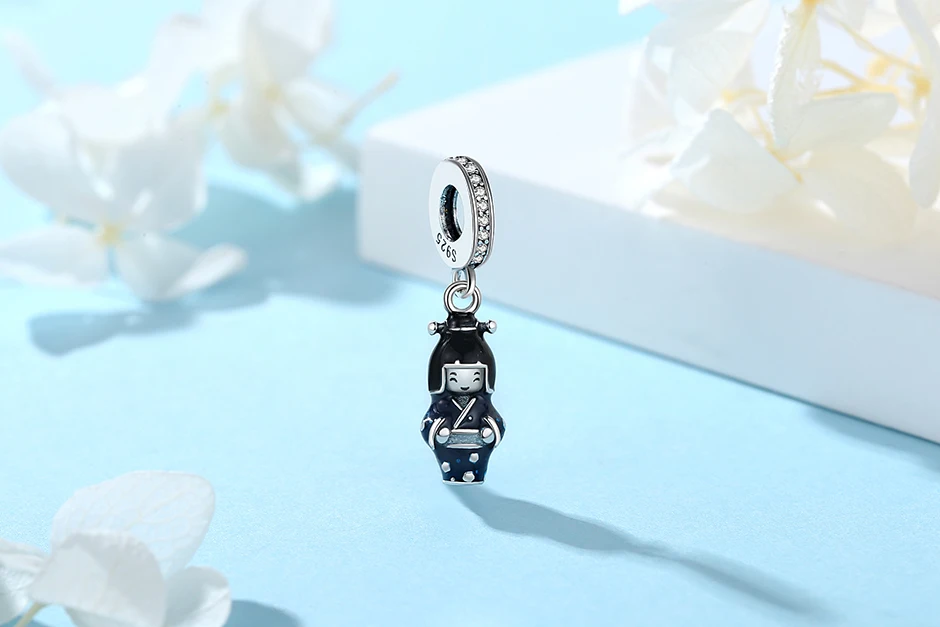 925 Sterling Silber Glücksbringer Katze Chinesisches Neujahr Anhänger Perlen Japanisches Mädchen-Design Passend für Marken-Armbänder Halsketten Damenschmuck – Detail 1