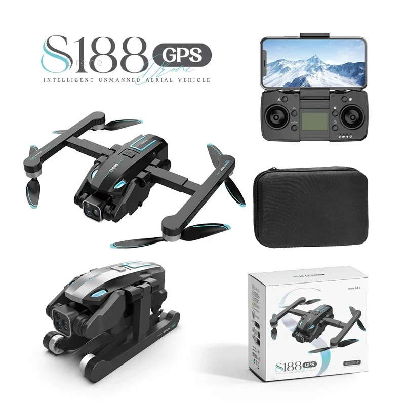 S188 GPS Drone 8K Professional HD Camera Three Obstacle Avoidance Air Pressure Fixed Height Foldable Quadcopter with Sell Light