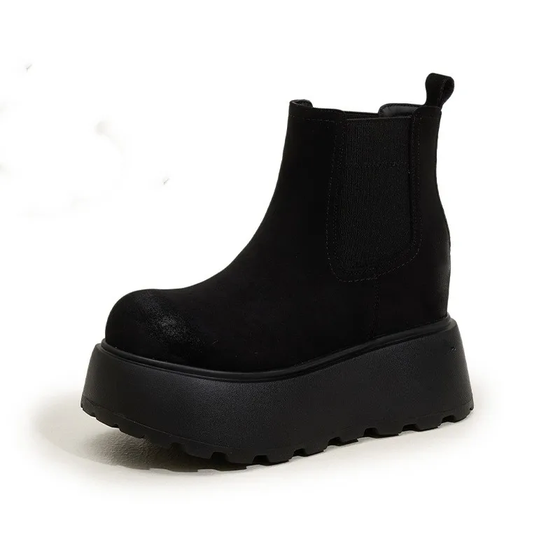 

Fashion Suede Retro Chelsea Boots 2026 Autumn Winter Thick Soled Wedges Non-slip Height Increasing Shoes Women Short Boots