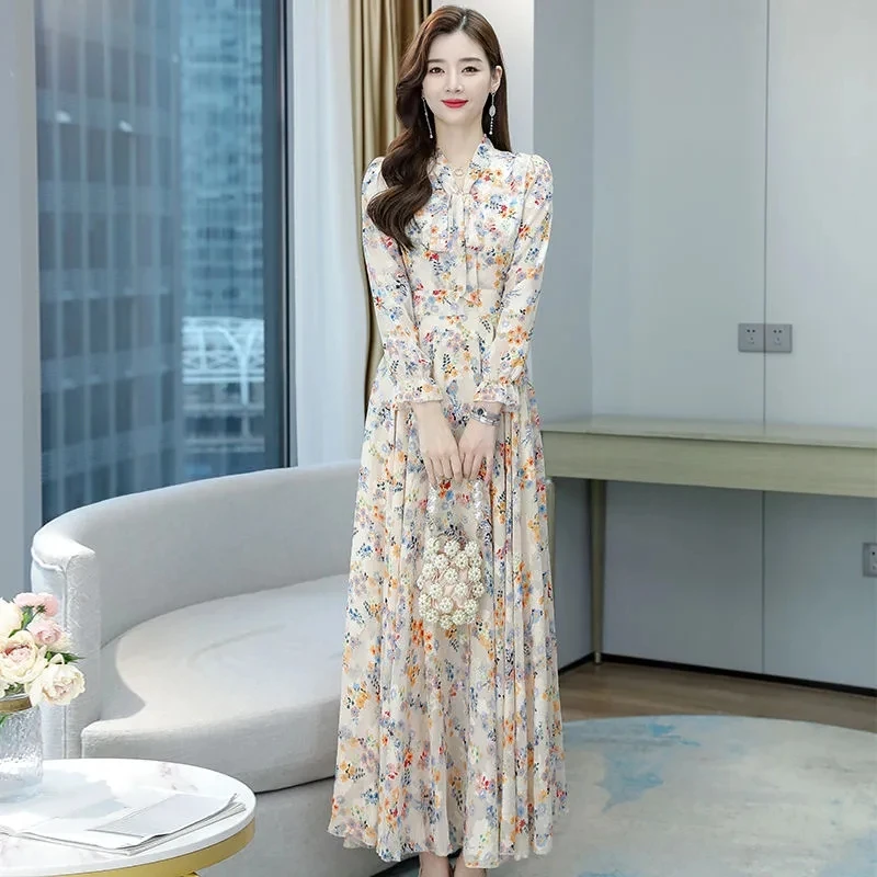 

Jacquard V-neck Ladies Long-sleeved Dress 2023 Spring And Summer New Dress Long-Sleeved Waist Slim Dress Female