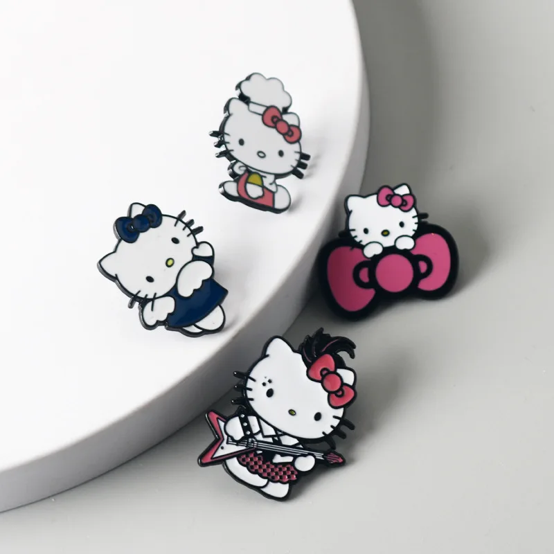 1/5pcs Anime Hello Kitty Cat Enamel Brooch Kawaii Sanrio Figure Women's Fashion Lapel Pin Jacket Badge Accessory