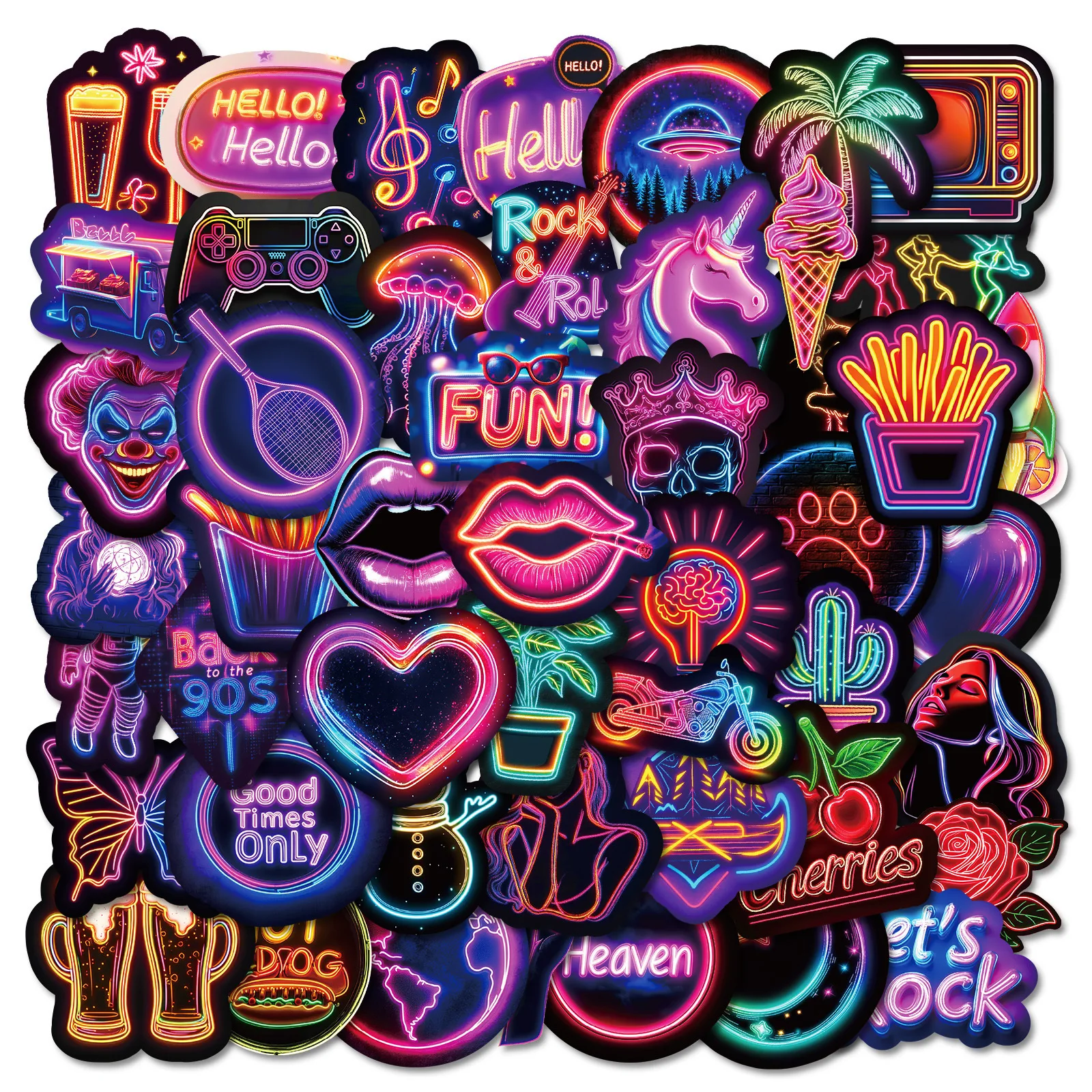 

10/50PCS Cool Rock Style Neon Light Graffiti Stickers Aesthetic DIY Scrapbooking Phone Laptop Guitar Suitcase Motorcycle Helmet