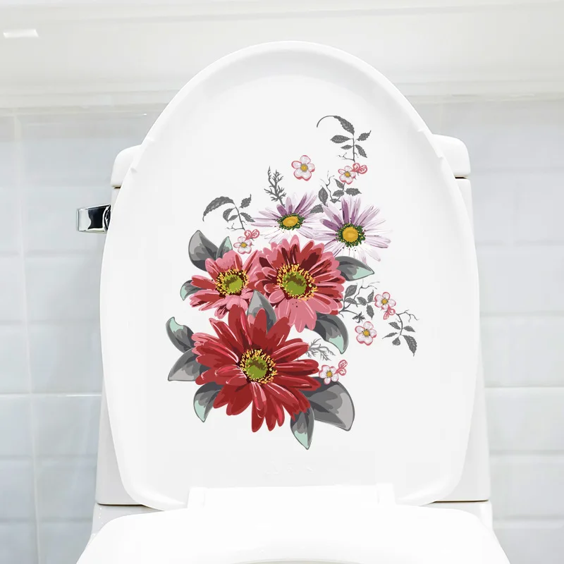 Household WC Stickers Toilet Floral Wall Sticker For Bathroom Toilet Lid Sticker Decal Self Adhesive Mural Home Decoration New