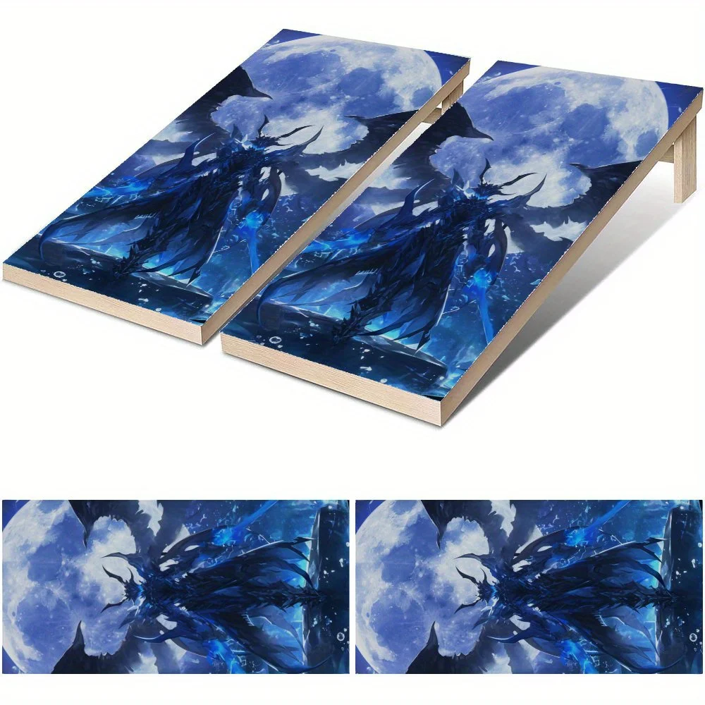 

Blue Moon Demon Shadow Waterproof Cornhole Board Vinyl Wraps, PVC Outdoor Game Board Design, Perfect for Sports & Leisure Activi