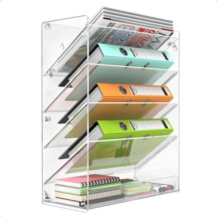 

MaxGear Hanging Wall File Organizer Clear Acrylic Wall File Holder 5 Tier Vertical Wall Mount Mail and Document Organizer Magaz