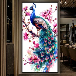 Flower and Blue Peacock Diy Diamond Painting Full Square Round Diamond Embroidery Cross Stitch Mosaic Bird Picture Home Decor