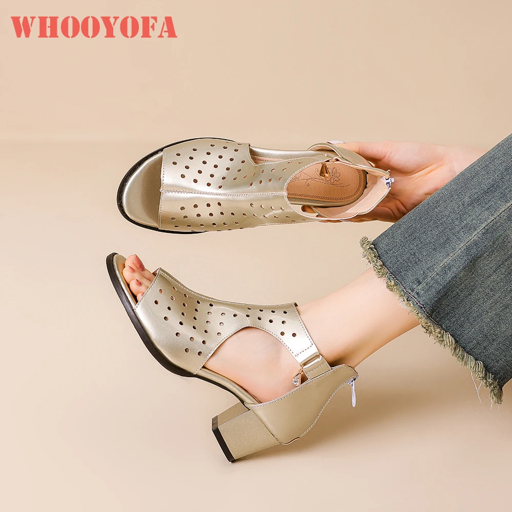 

2025 Summer New Elegant Gold Silver Women Casual Sandals Hot 5cm Chunky Med Heels Lady Shoes Plus Small Big Size 32 43 46 48