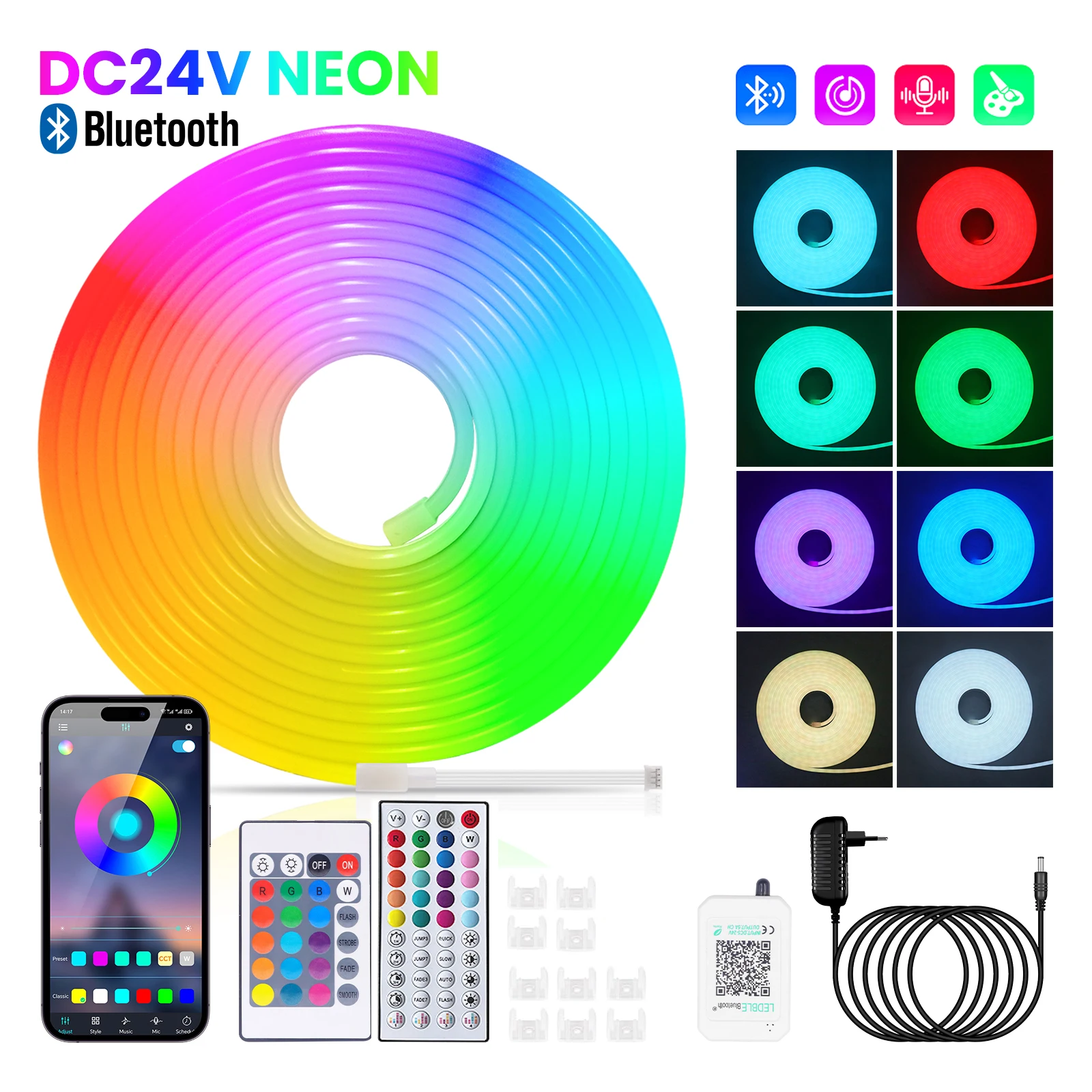 

24V RGB Neon LED Strip LED Neon Rope Light Music Sync APP Remote Control Neon RGB Tape for Bedroom Gaming Room 5M 10M 15M 20M