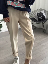 Winter Thicken Women Pencil Pants  Wool Pants Female 2023 Autumn High Waist Loose Trousers Capris Good Fabric