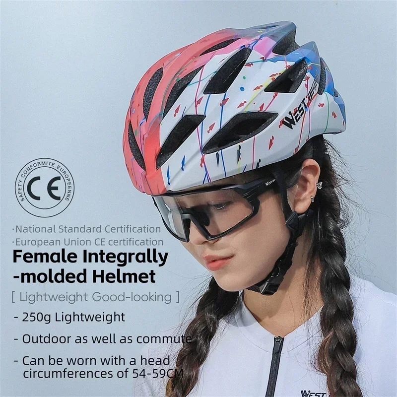 WEST BIKING Female Cycling Helmet Multicolor Integrated Lightweight Helmet Aerodynamic Road Bike Helmet Women Skateboard Helmets