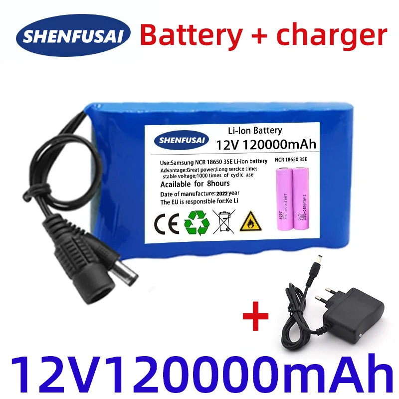 

Original portable 12V rechargeable lithium-ion 18650 battery pack, DC 12.6V charger, CCTV camera, audio, bicycle+integrated BMS