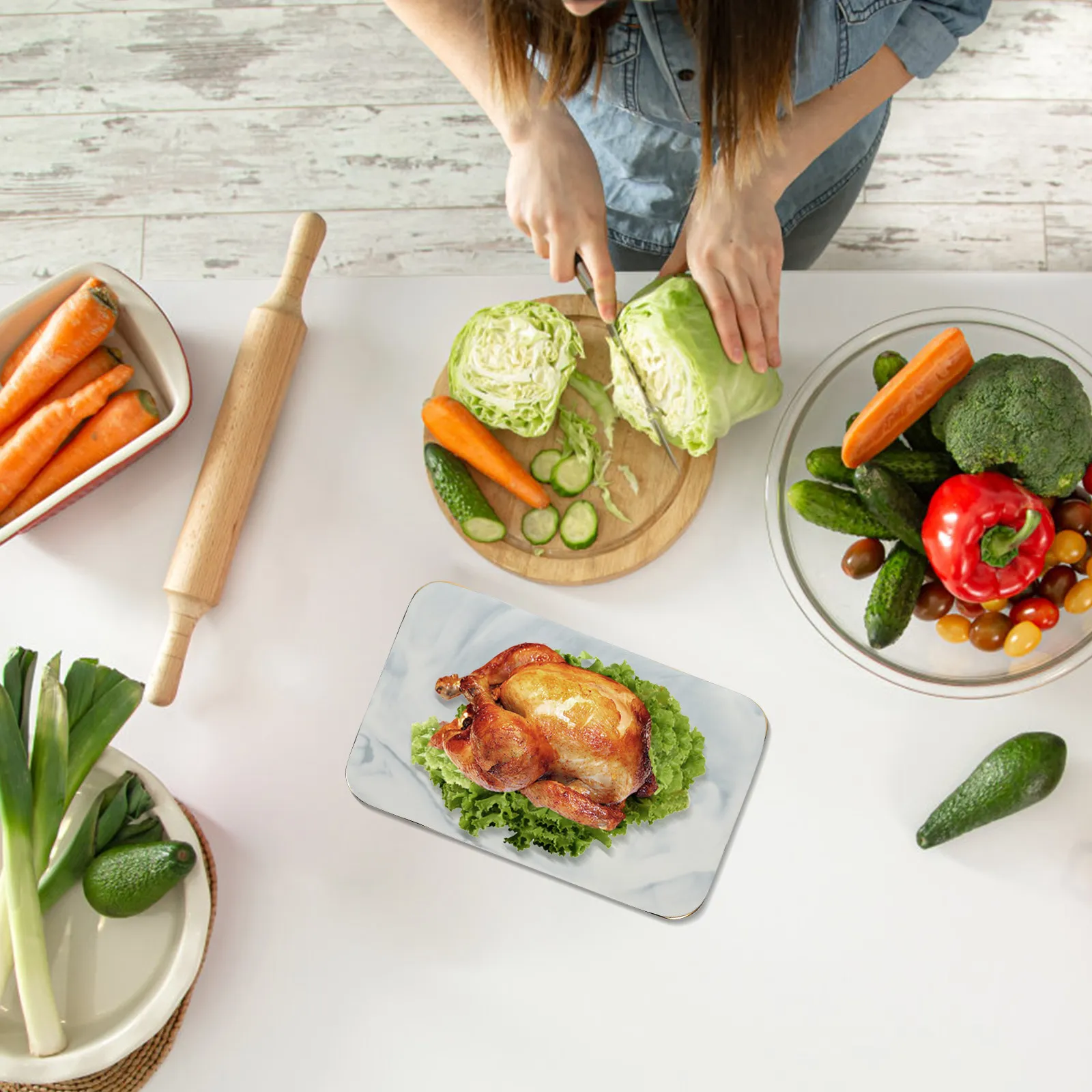Marble Pattern Ceramic Tray – Elegant Rectangle Kitchen Serving Platter for Fruit, Cheese & Chopping