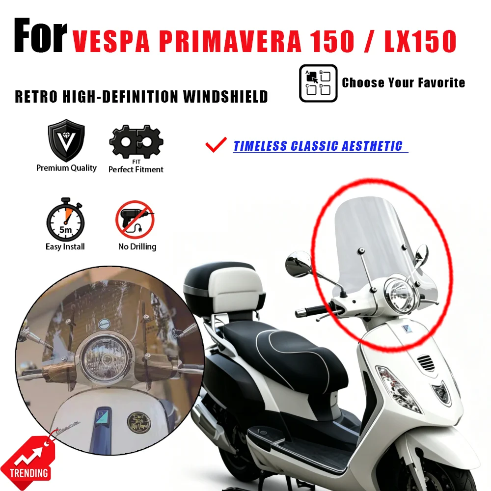 Parabrisas Delantero para Piaggio Vespa Primavera 150 LX150, Deflector de Viento, Accesorios Modificados para Moto