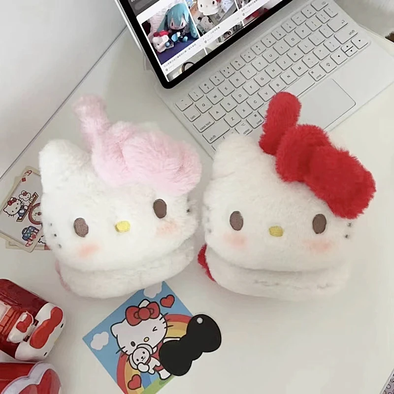 Sanrio Hello Kitty miękki pluszowy podgrzewacz nauszników różowy kot śliczny nausznik zimowy ochrona przed zimnem nauszniki na prezent osłona uszu