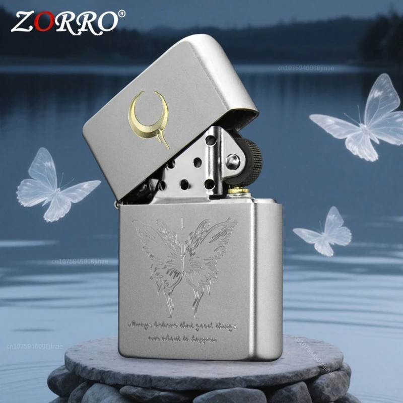 ZORRO Sand Chrome Hand Carved Kerosens Lighter, Various Finely Carved Silver Lighters, Vintage Grinding Wheel Lighter Gifts