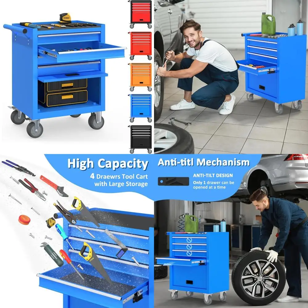 

Heavy Duty Rolling Tool Cabinet with 4 Drawers, High Capacity Storage, Movable and Wheeled for Ultimate Convenience