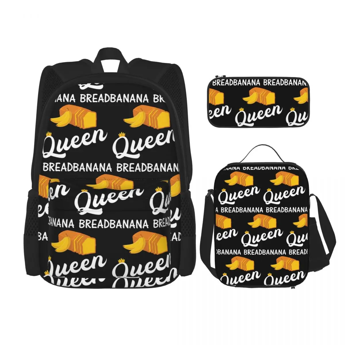 Baking Banana Bread Queen Backpacks Kids Bookbag School Bags Rucksack Lunch Bag Pen Bag Three-Piece Set