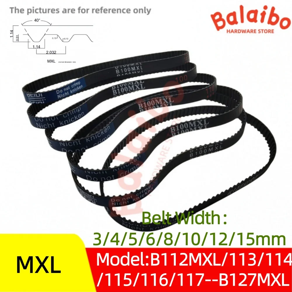 High Torque Rubber MXL Timing Belt Width 3/4/5/6/8/10/12/15mm Model Number B112MXL/113/114/115/116/117/118/119/120---B127MXL
