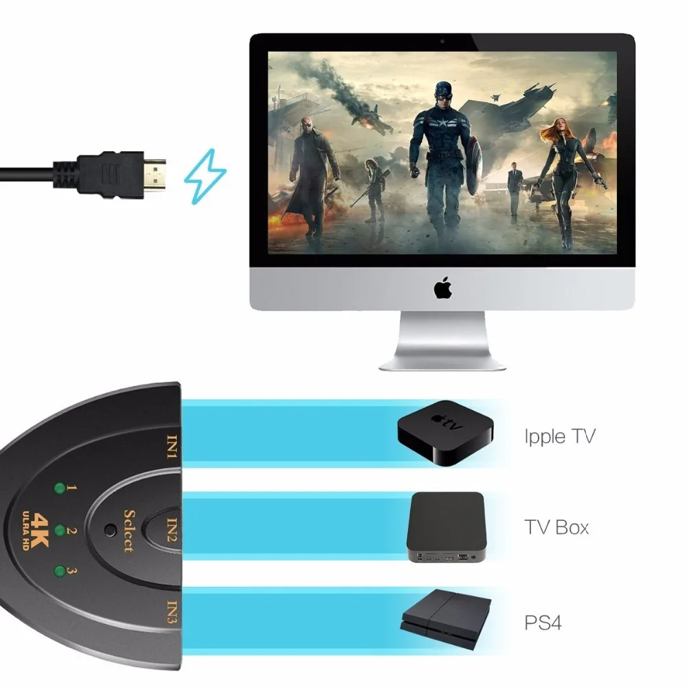 4K * 2K 3D Mini 3 พอร์ต HDMI เข้ากันได้กับสวิทช์ 1.4b 4K Switcher Splitter 1080P 3 ใน 1 out Port Hub สําหรับ DVD HDTV Xbox PS3 PS4