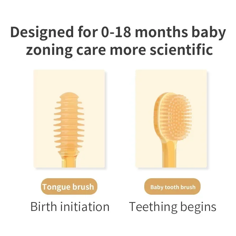 2PCS baby silicone toothbrush set, baby toothbrush, tongue coating brush, soft and non harmful to the mouth, NO BPA