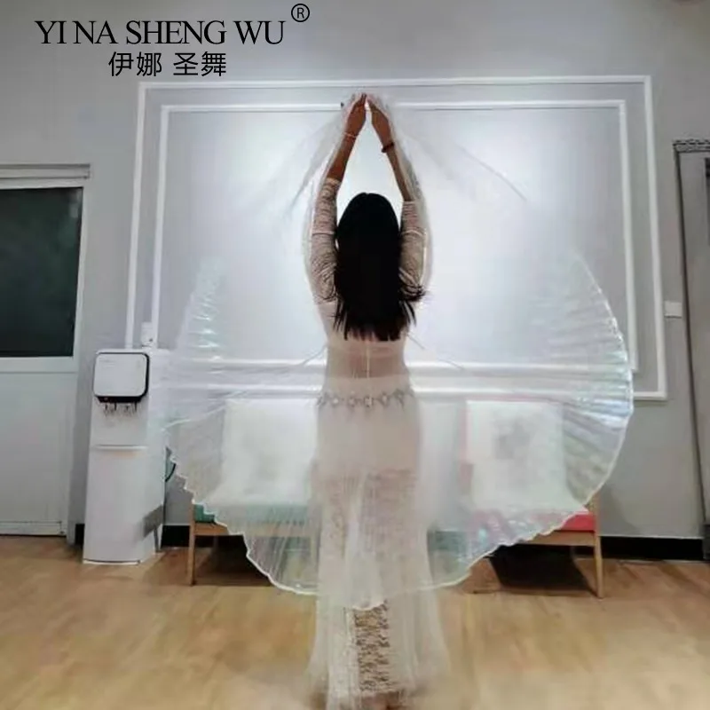 Skrzydła do Tańca Brzucha Symphony Yarn Płaszcz Ręcznie Robione Rekwizyty Skrzydła dla Dorosłych Występ Taneczny Białe Transparentne Kolorowe Skrzydła do Zawieszenia na Szyję