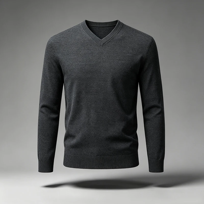 Herren V-Ausschnitt Strickpullover, einfarbig, langärmelig, Slim Fit, weich, warm, Strickoberteil, Basic, lässig, für den Alltag, Büro, Herrenpullover – Detail 9