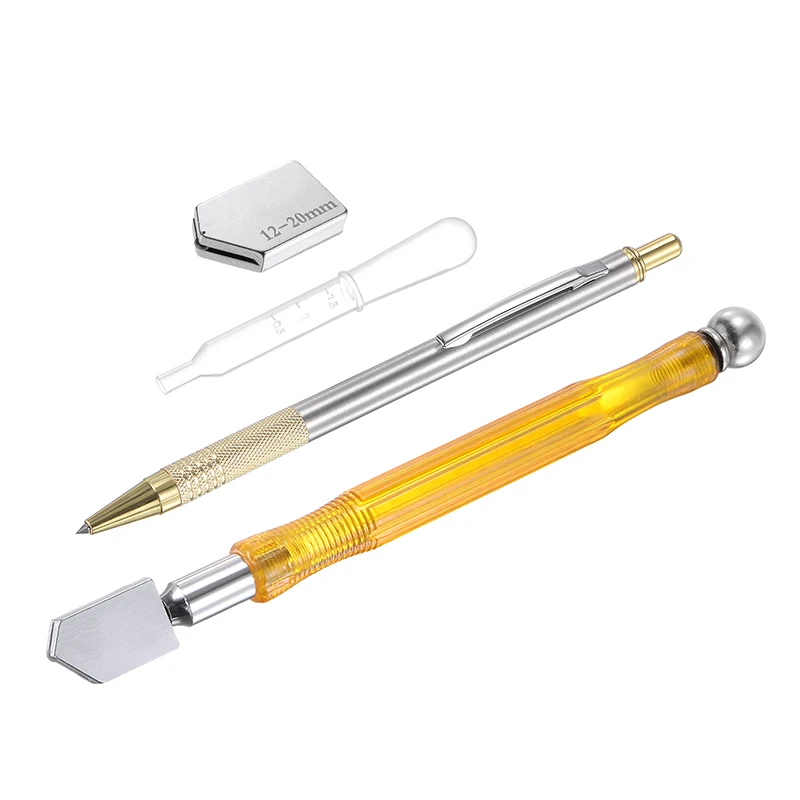 Professional Glass Cutter Pencil Style Oil Feed Carbide Tip with Replacement Blade Oil Dispenser Non-slip Scribing Pen