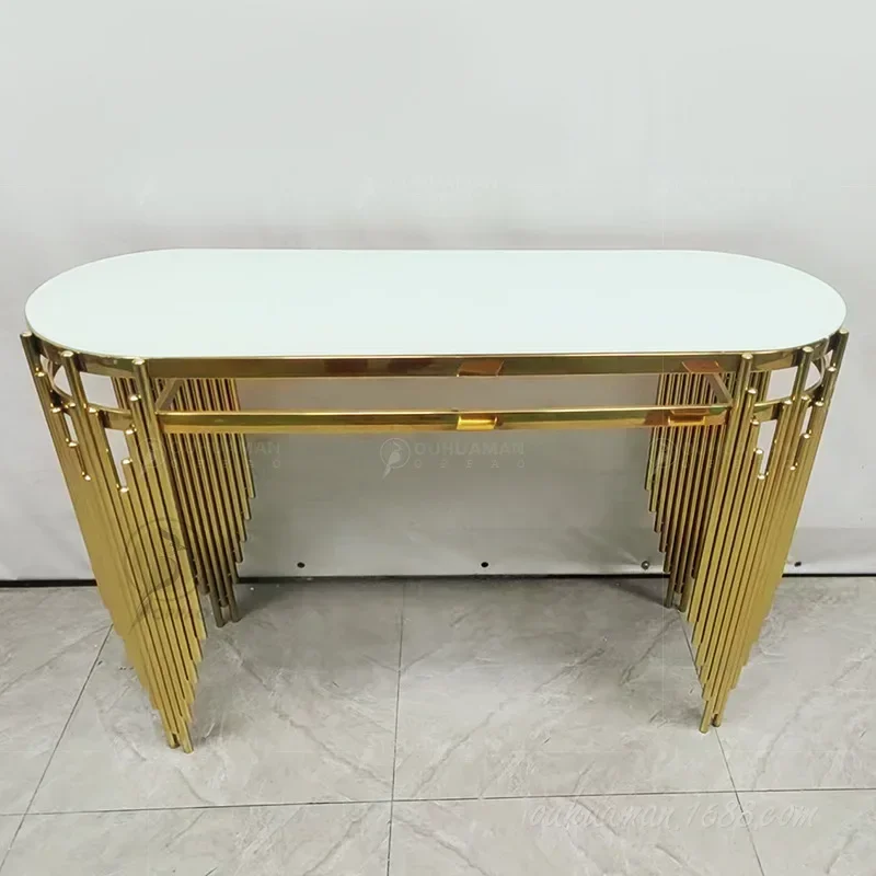 Light Luxury Stainless Steel Titanium Gold Entrance Table Tempered Glass Hotel Living Room Marble Mirror Entrance TableX9