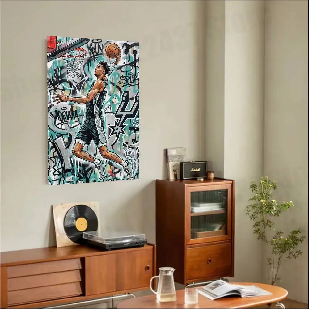 Basketball Star W-Wembanyama Vintage Retro Poster Sticker Classic Art Painting for Home Bedroom Cafe Office Wall Decor view 5