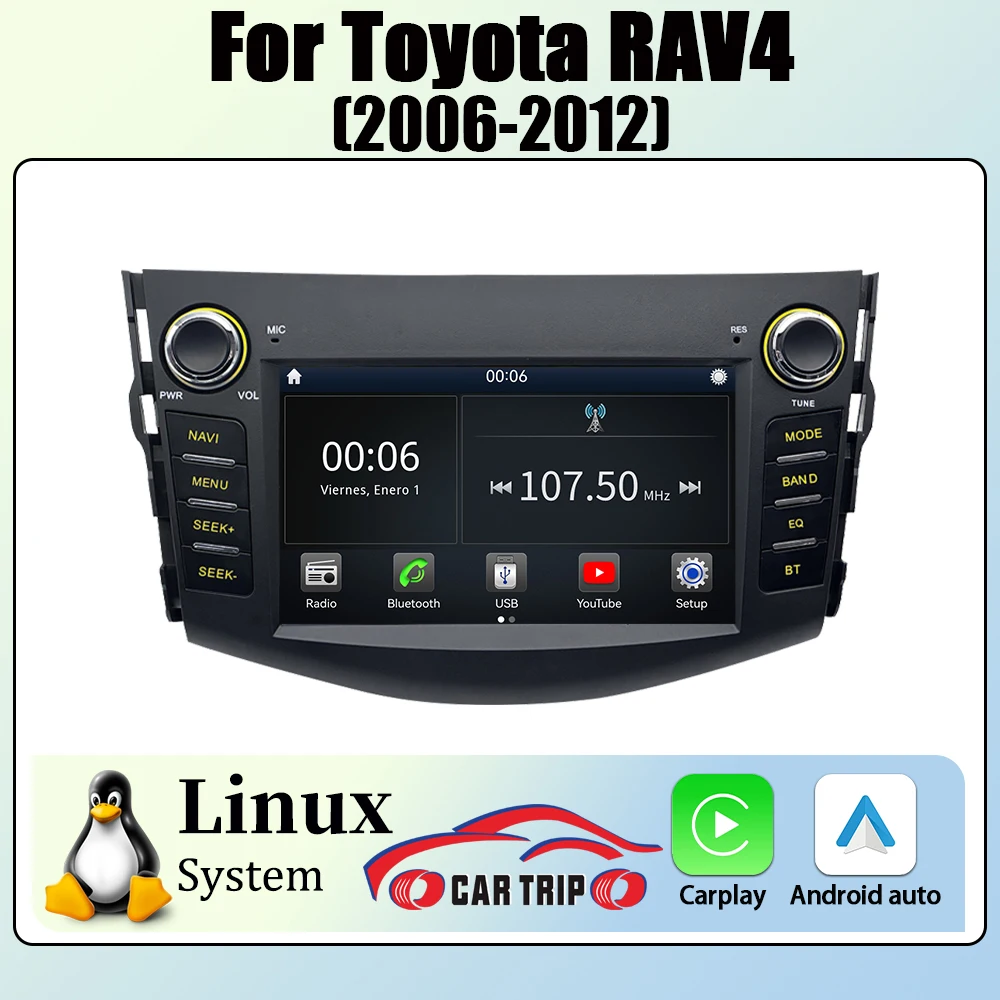 

7inch 2Din Linux Car Radio Multimedia Player for Toyota RAV4 2006-2012 with Carplay Android Auto HD GPS Wireless FM BT5 IPS RDS