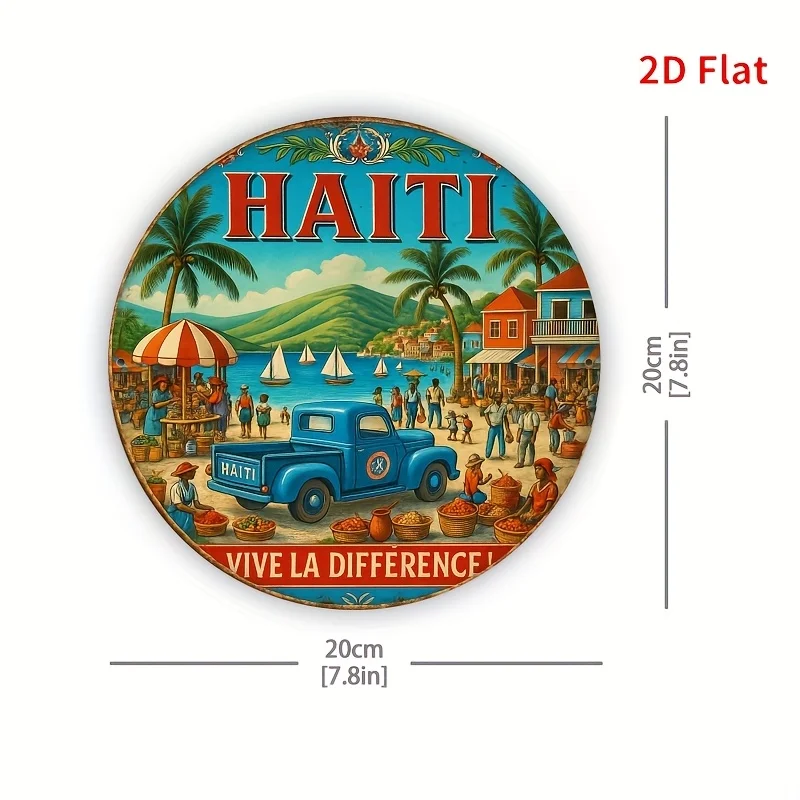 2D Flat - A 2D Flat Aluminum Sign Featuring a Vintage Beach Scene from Haiti with The Word 