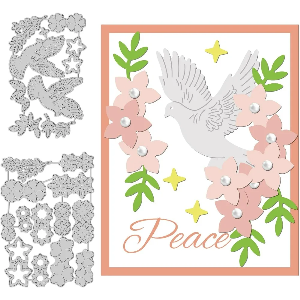 Pigeon Cutting Dies Flowers Embossing Stencil Template Carbon Steel Crafting Dies Cutting for Card Making Leaves Mental Die